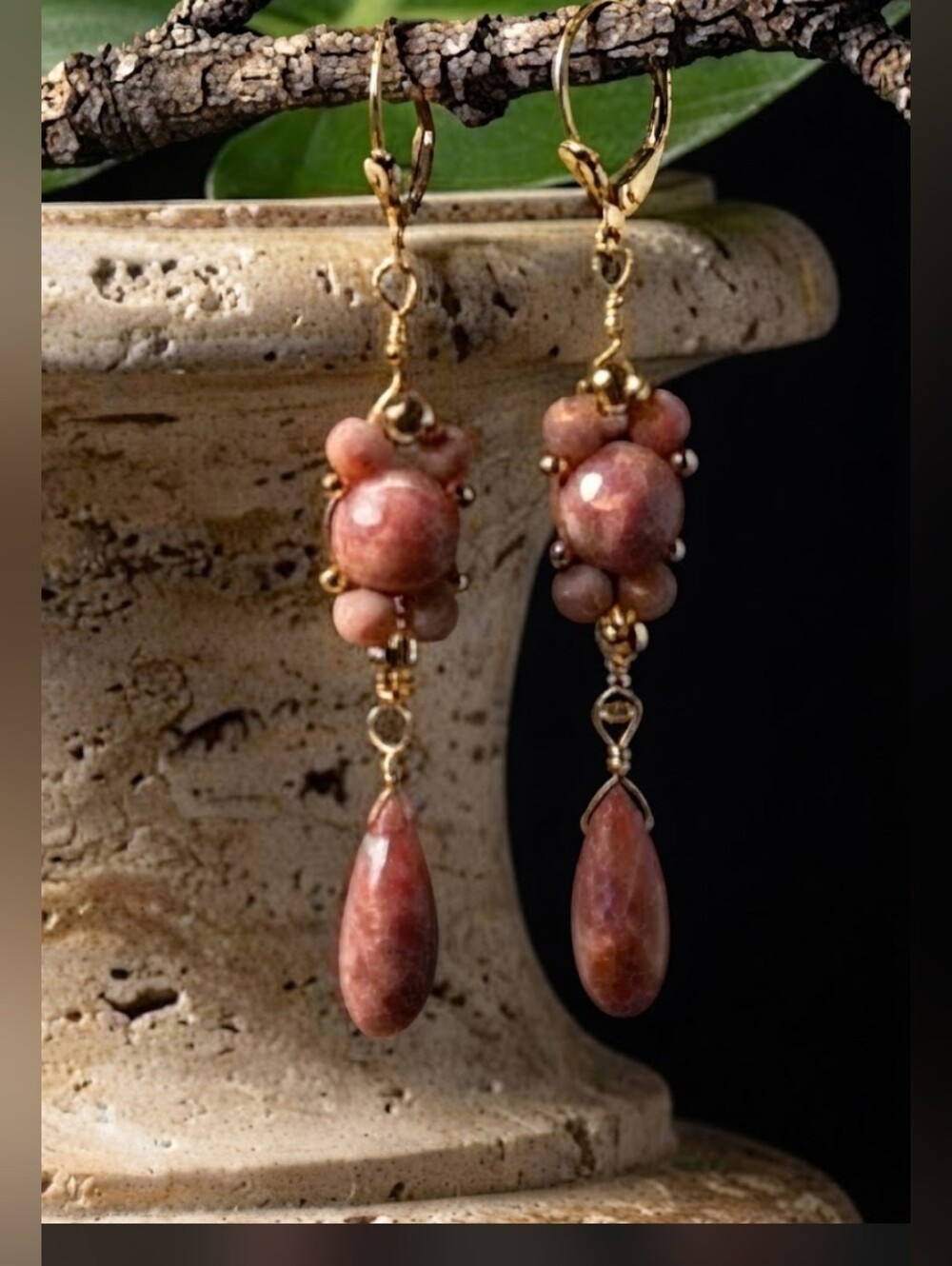 Terra Et Flores: Genuine Pink Rhodochrosite In Victorian Artisan Drop Earrings